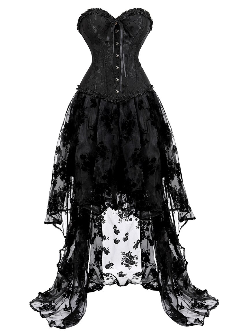 Korset kjole nederdel sæt tutu blonder sexet overbust korsetter til kvinder gothique plus size kostume burlesk korselet victorian black: 6xl