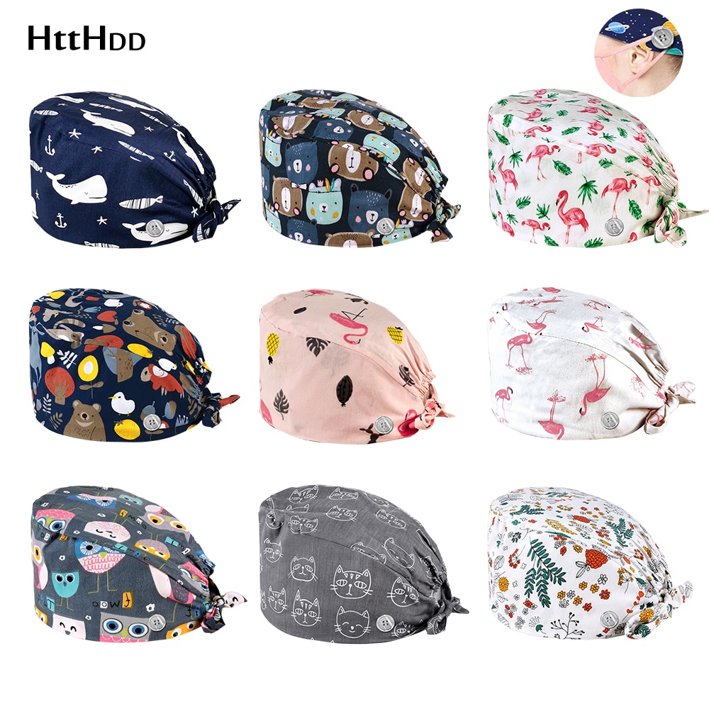 Hc2k12007− bonnet unisexe absorbant la sueur, service de santé pour le travail, chapeau imprimé, nettoyant pour femmes et hommes, couvre-chiens frottés et boutons