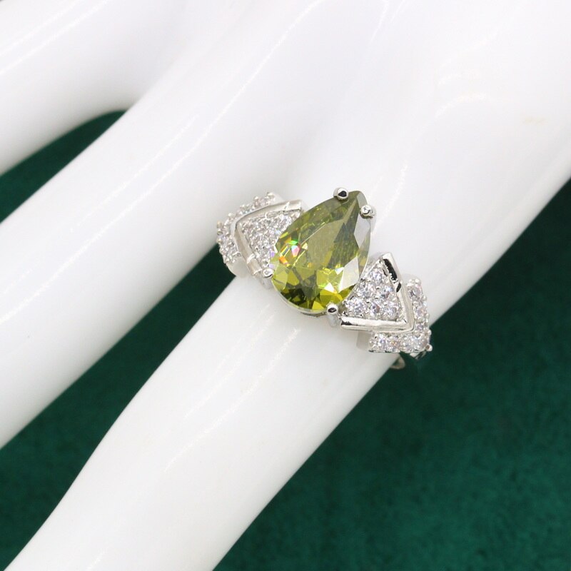 Peridoto verde 925-conjunto de joyas de plata para mujer, pulsera de boda, pendientes de aro, anillo, collar, colgante, de Navidad