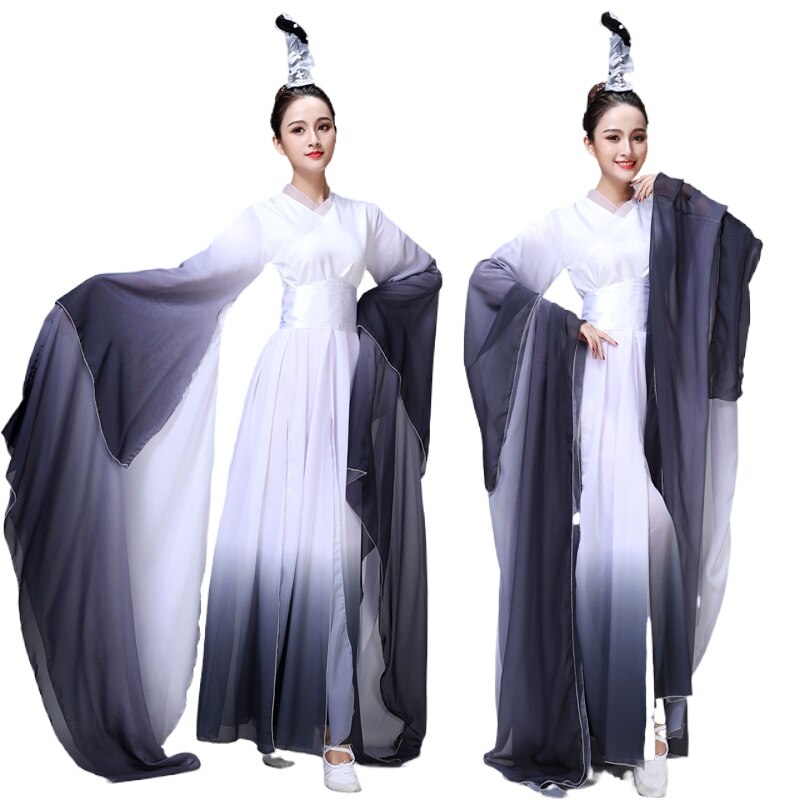 Costumes de danse folklorique classique à manches longues pour adultes, vêtements féeriques, manches d&#39;eau, spectacle Hanfu Yangko National antique