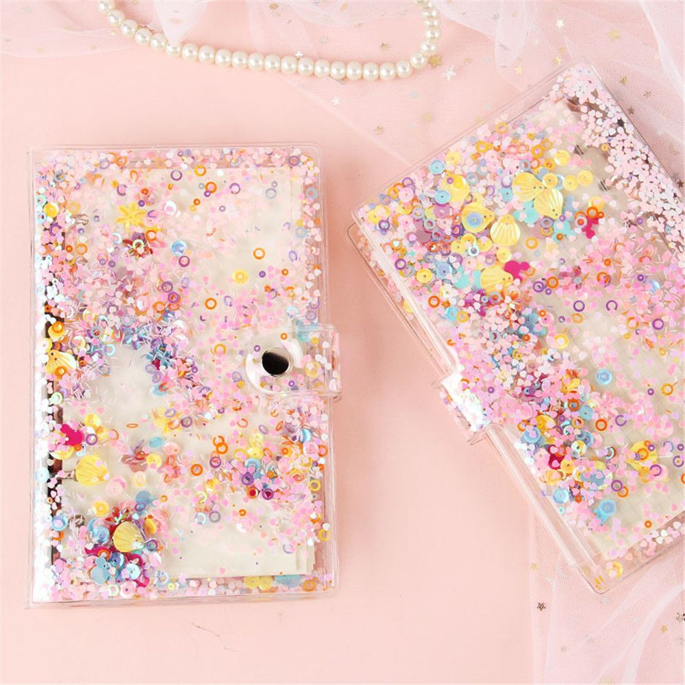 A5/A6 Glitter Sequins Notebook Cover Transparent 6 Rings Loose Leaf File Folder Journal Planner Ring Binder Kawaii Stationery