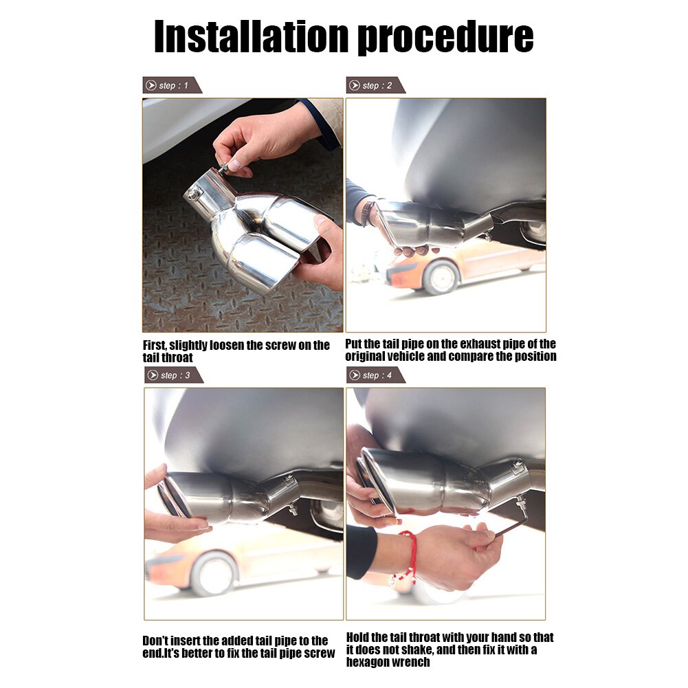 Bent Dual Exhaust Tip Bolt-on Rolled Edge Slant Stainless Steel Cut 76mm Inlet Auto Muffler Silver Car Exterior Supplies