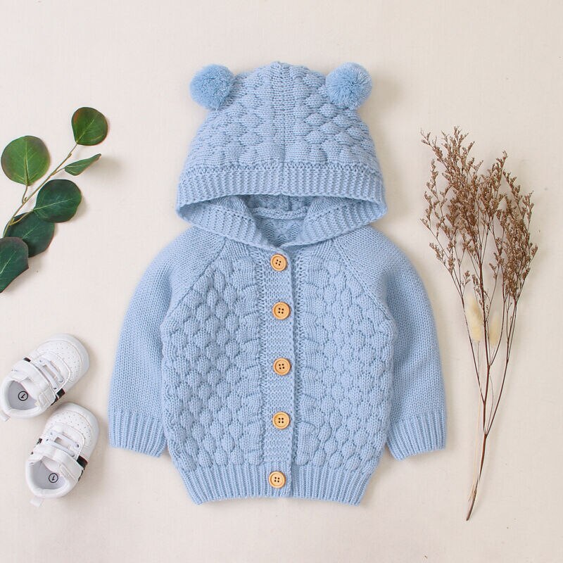 Kind Baby Jongen Meisje Jas Trui Hooded Gebreide Warme Jas Tops Peuter Bovenkleding 0-24M