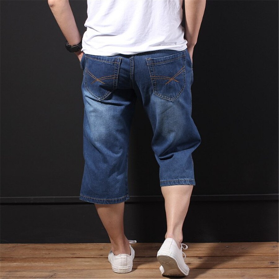 Vår sommar herrjeans korta casual lösa raka tunna elastiska cropped byxor plus storlek 31-48 ds50359