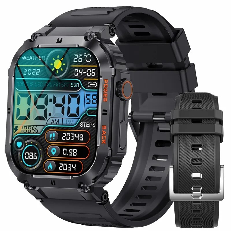 LIGE-Reloj inteligente deportivo para Hombre, accesorio de pulsera resistente al agua con pantalla de 1,96 pulgadas, Bluetooth, llamadas, oxígeno en sangre, ideal para deportes al aire libre: Café