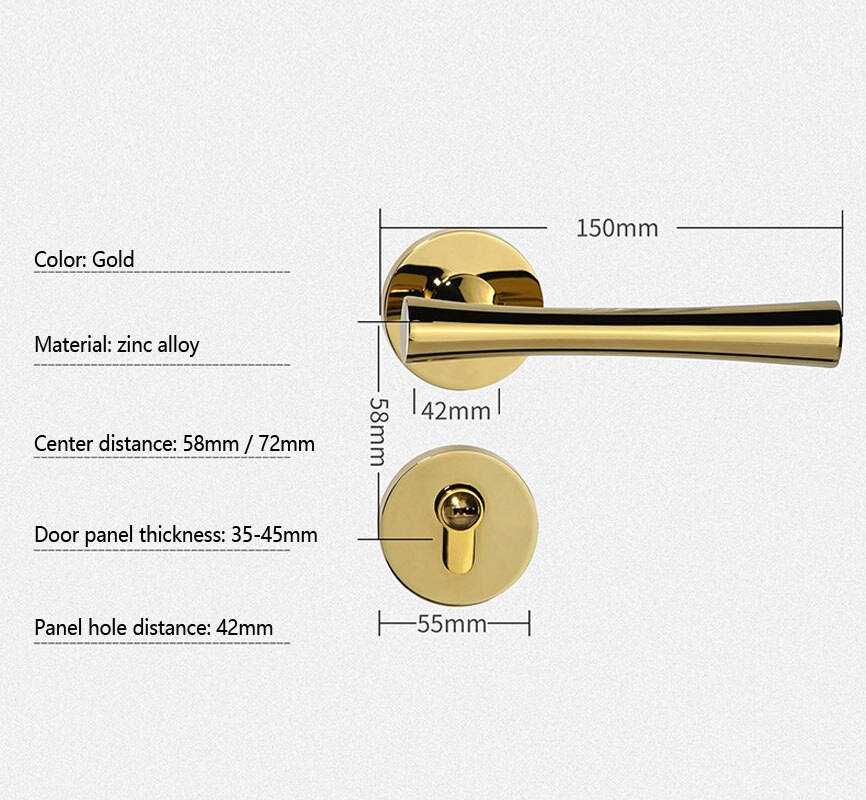 golden PVD cerradura silenciosa dividida dormitorio sólida aleación de zinc interior americano moderna cerradura silenciosa con 100% de latón
