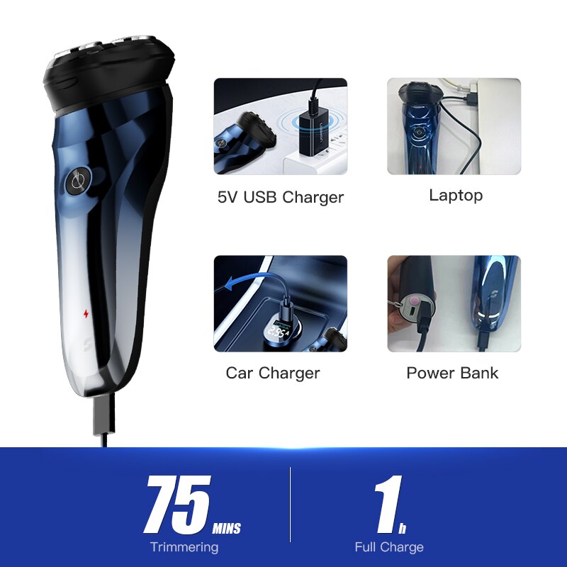 Electric Shaver 3D Floating Razor Rechargeable Shaving Machine Wet-Dry Dual Use Waterproof Fast Charging for Men Beard Trimmer