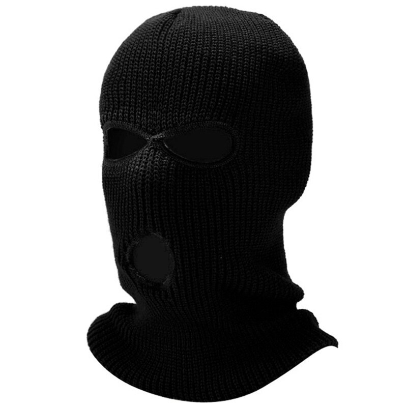 Gorro de lana con tres agujeros para hombre y mujer, gorro de punto antiterrorista, ladrón, fresco, máscara térmica para exteriores, cálido: Negro