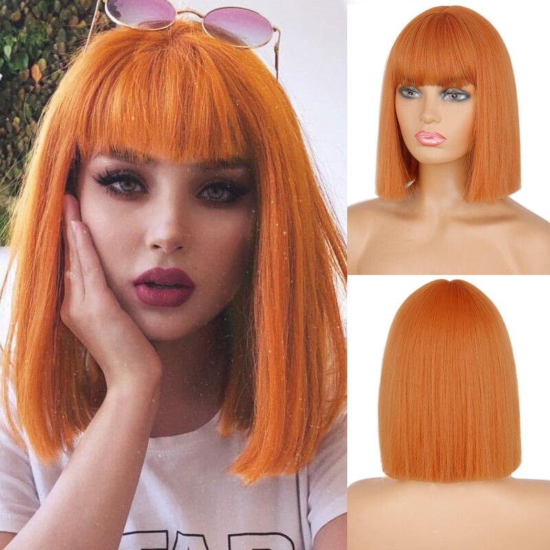 Linghang Short Bob Wig With Bangs for Women Synthetic Bob Wigs Black Pink Purple Wig for Party Daily Use Shoulder Length: T4/27/30