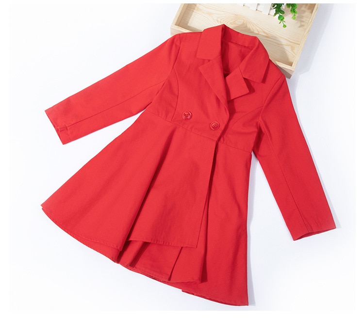 Meisjes Trenchcoat Herfst Winter Mode Effen Kleur Lange mouwen Katoenen Kinderen Trenchcoat Meisje Kinderen Jas 6-14 jaar: Rood / 10