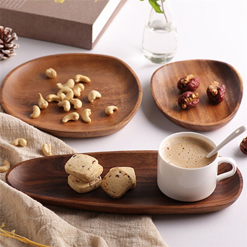Giapponese in Legno di acacia A Forma di Piatto di spuntino di Frutta Secca Piatto di Frutta in Legno Massiccio A Mano Sushi Vassoio Del Tè Piatto Da dolce