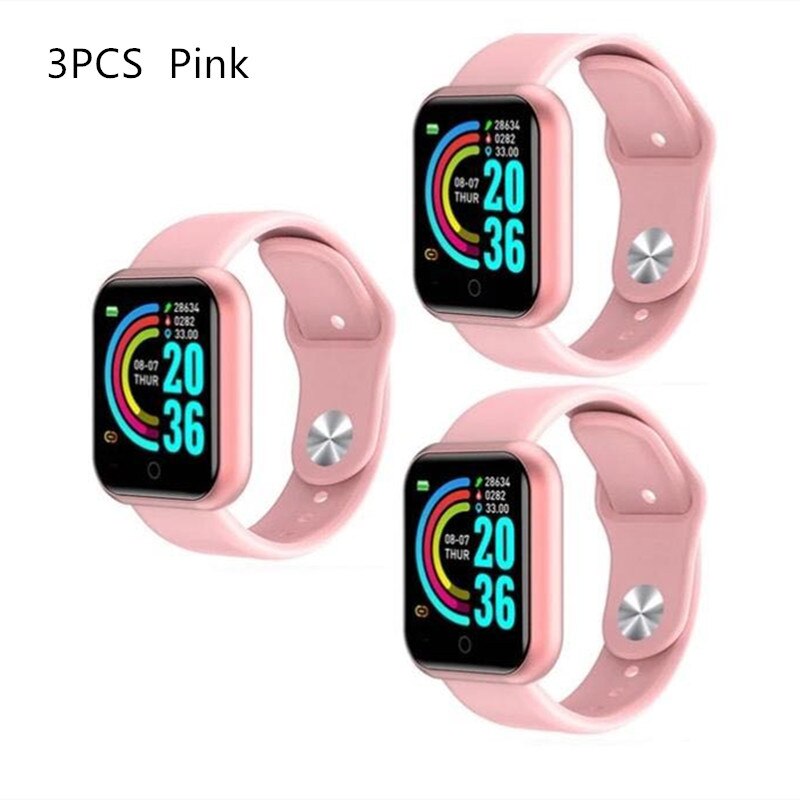 D20 Pro Y68 Smart Watch Bluetooth Fitness Tracker Sports Watch Heart Rate Monitor Blood Pressure Smart Bracelet for Android IOS: 3PCS Pink