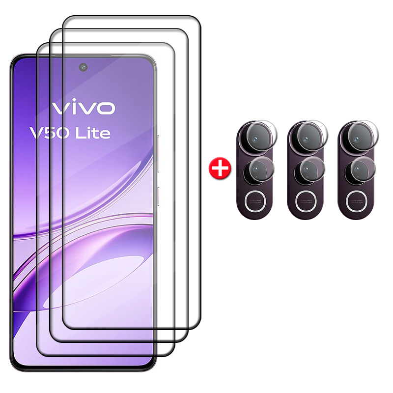 Vidrio 6 en 1 para Vivo V50 Lite 5G para Vivo V50 Lite 5G vidrio templado 9H Protector de pantalla de cubierta completa Vivo V50 Lite 5G lente de cristal: Caqui