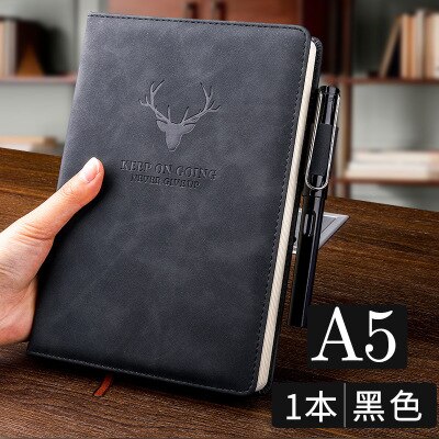 A5 Super Thicken 180sheets Pu Leather Diary Notebook School Office Daily Weekly Planner Agenda Notebook Journal Stationery: Black