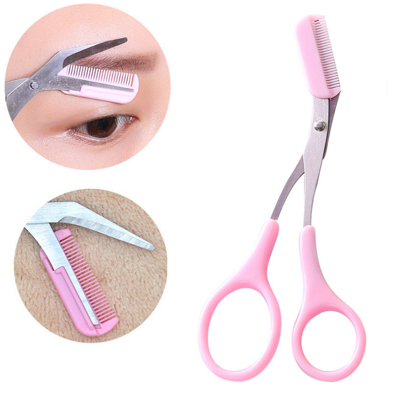Tijeras de corte de cejas de acero inoxidable, con peine, afeitadora moldeadora de pelo, pinzas para pelos de pestañas, instrumentos removedores de maquillaje, 1 ud.