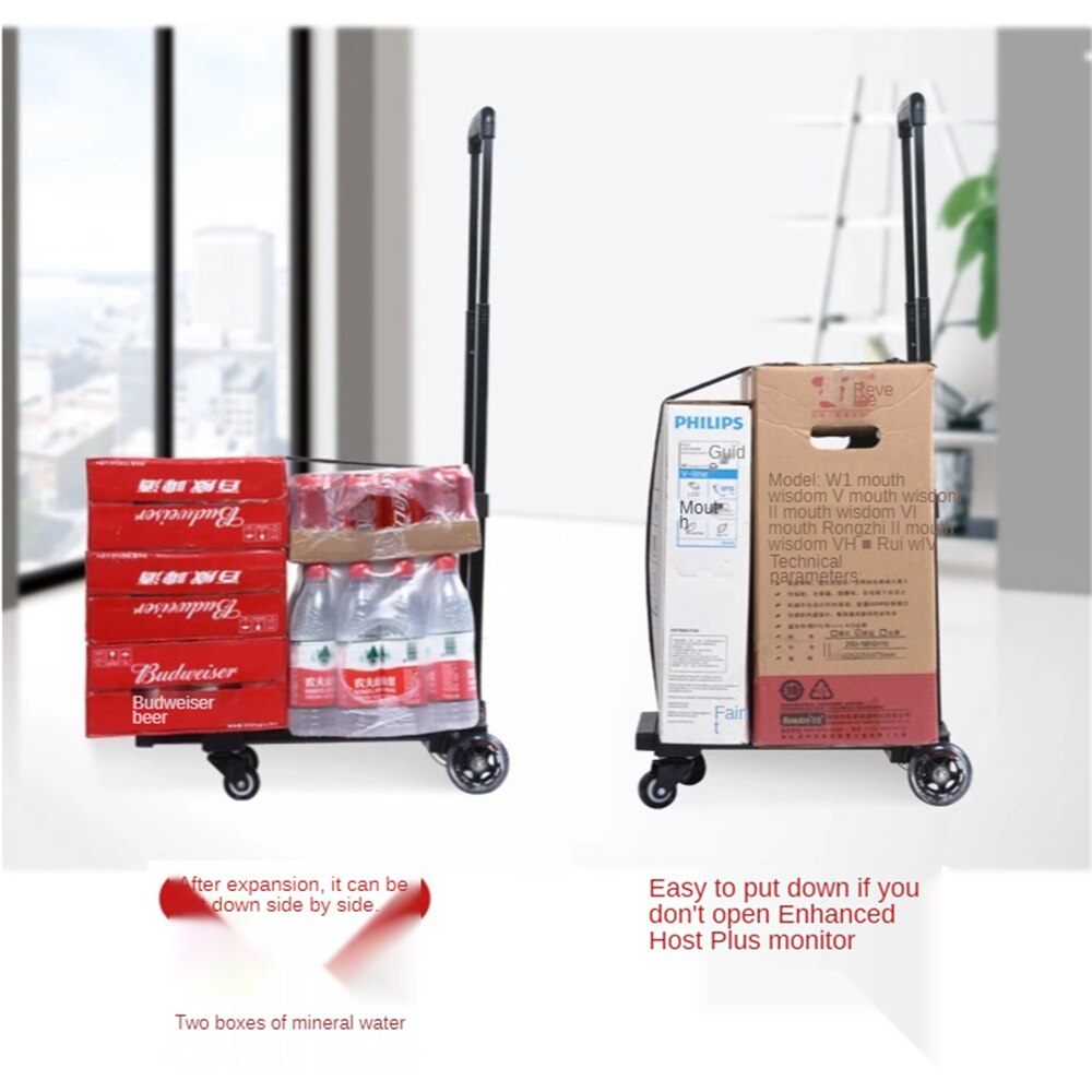 Folding Shopping Hand Truck 4-Wheel Solid Construction Utility Cart Compact and Lightweight for Luggage Travel Auto Garden Carts