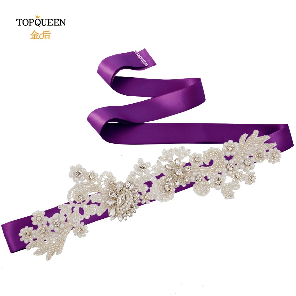 TOPQUEEN S157 Hochzeit Schärpe Braut Gürtel funkelnd Schärpe für Kleid Plus Größe Birne Band Schärpe Schwarz Band Strass Gürtel Schärpe gürtel: Violett
