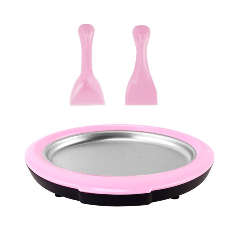 Household Mini Rolled Ice Cream Maker with 2 Spatulas Ice Tray Fried Yogurt Machine Instant Ice Cream Maker Pan Round: Pink