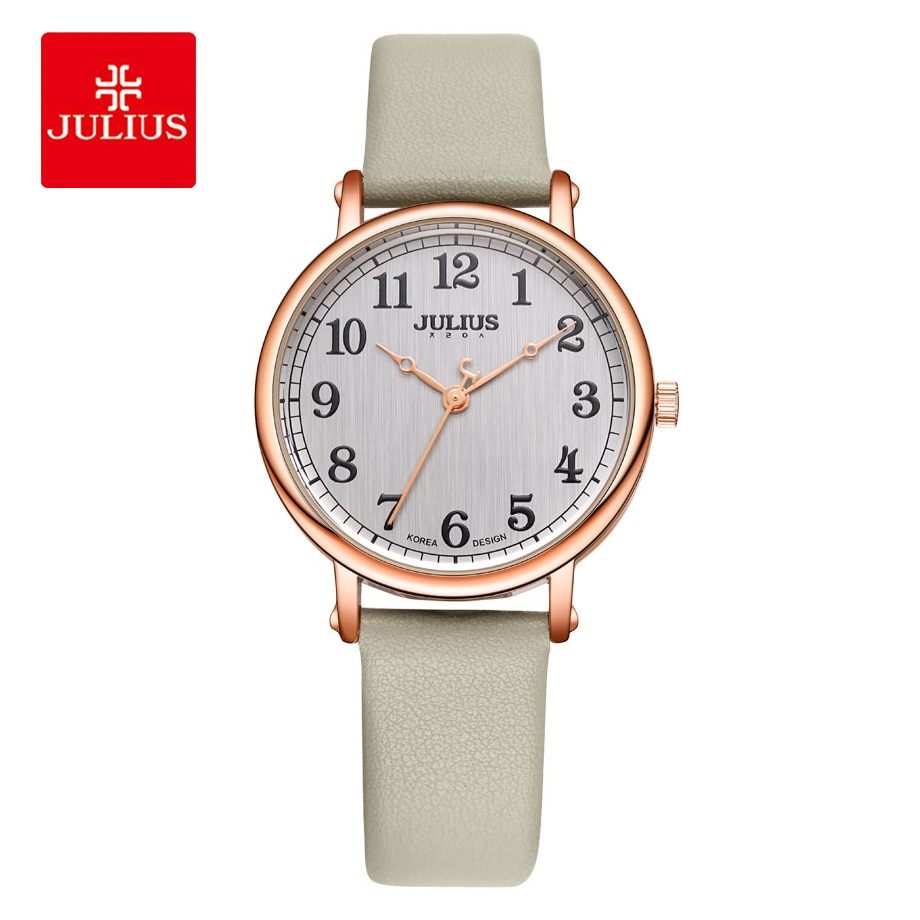 Julius Grote Wijzerplaat Vrouwen Horloges Quartz Lederen Dames Armband Horloges Eenvoudige Arabische Cijfers Mode Vrouwelijke Horloges