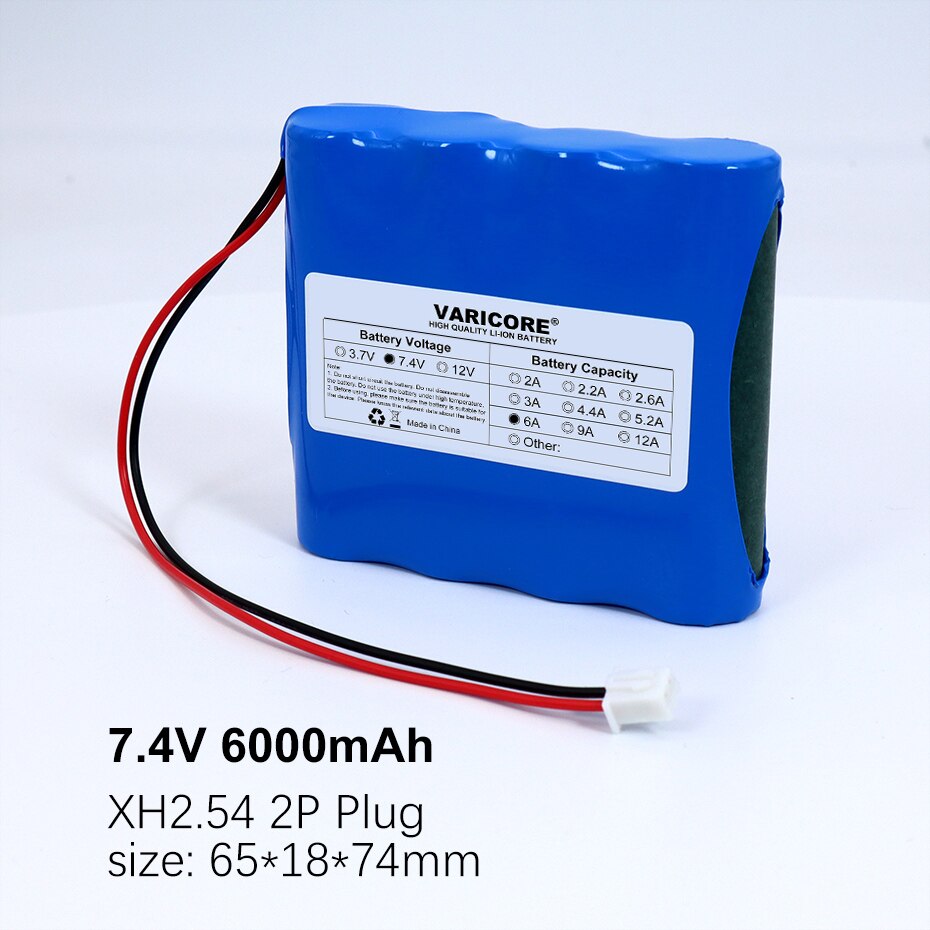 Varicore protect 7.4 v 3ah 6ah 12ah 8.4v 18650 li- lon batteri cykellys hovedlampe speciel batteripakke med pcb  xh2.54 2p stik: 7.4v 6000 mah