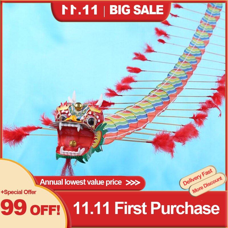 1-1.7M Chinese Traditionele Dragon Kite Flying Plastic Opvouwbare Outdoor Enkele Lijn Kite Voor Volwassen Sport Vliegende Speelgoed voor Kinderen