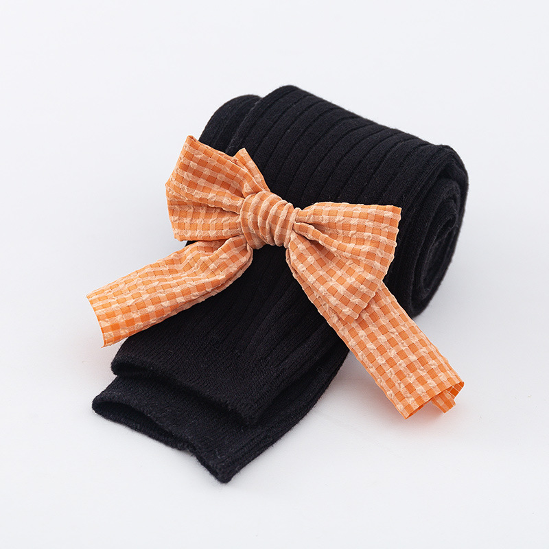 Doce cor sólida bowknot collants do bebê outono inverno quente criança leggings princesa macio respirável criança menina meia-calça: black