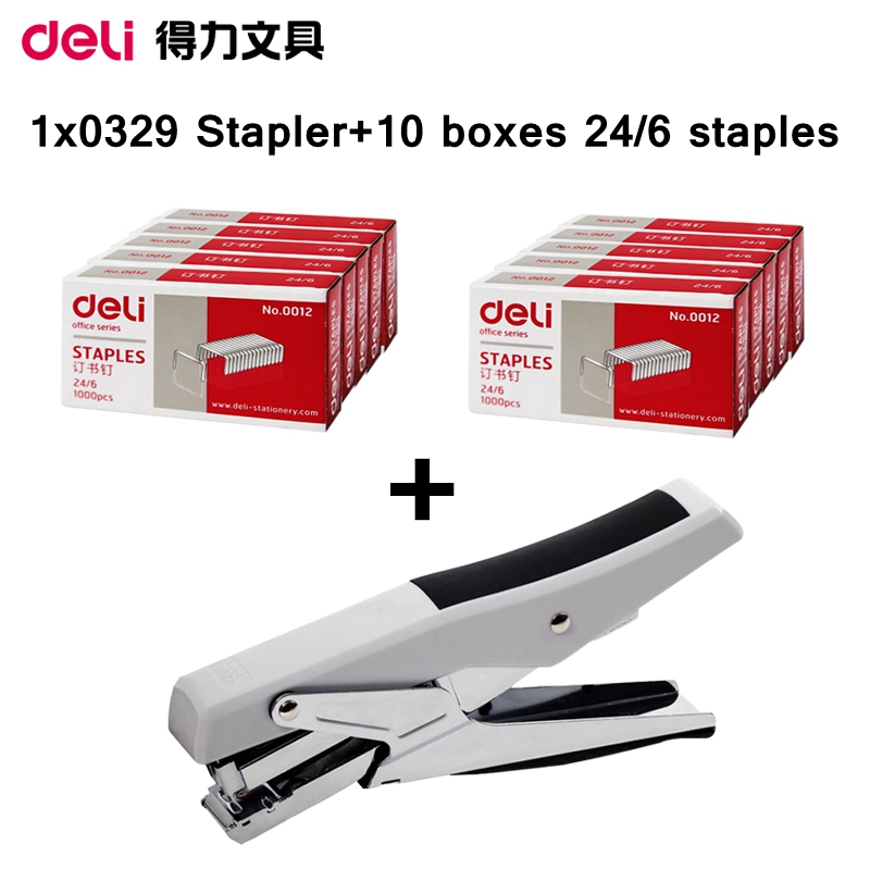 [ReadStar]Deli 0329 manual stapler plier style efforts saving hand paper binding include 1 stapler + 10 boxes staples