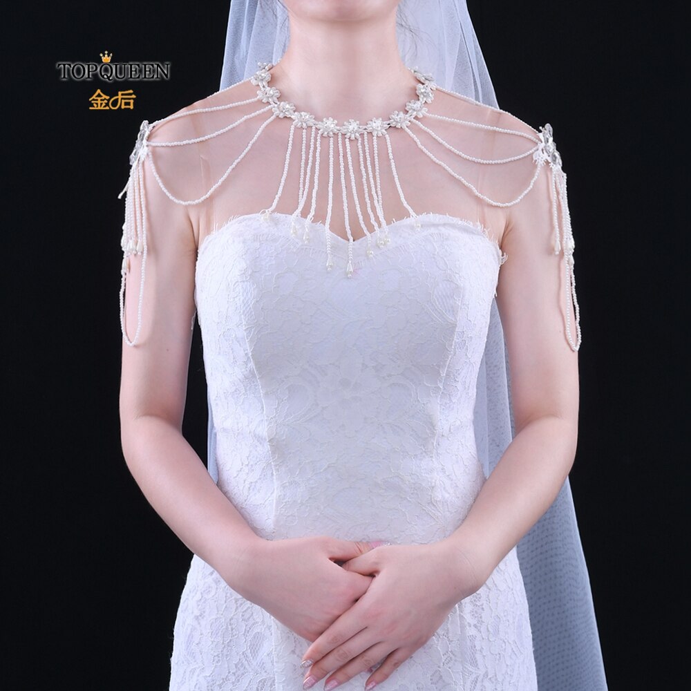 TOPQUEEN G10 Crystal Bling Beaded Bridal Wraps Beading Lace Wedding Shawl Jacket Bolero Wrap Bride Coat Cape Boleros Party Shrug: G03
