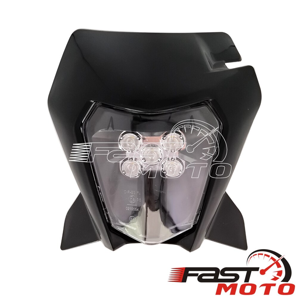 For 690 enduro R LED Headlight Front Lamp Fairing Black Off Road Supermoto Head Light Mask for Six Days EXC EXC-F EXC-W XCF: E8 Black