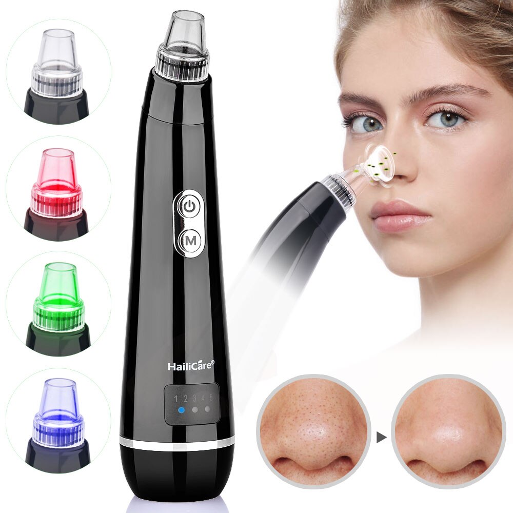 Blackhead Remover Acne Pimple Removal Face Deep Cleansing Facial Pore Vacuum Cleaner 5 Levels Suction Force Black Head Remover: Black