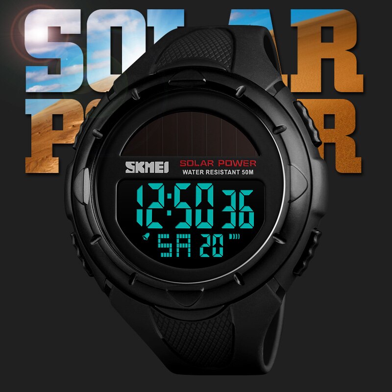 Skmei Solar Power Mannen Digitale Horloge Sport Horloges Chronograaf 5Bar Waterdicht Horloge Mannen Klok Relogio Masculino 1405