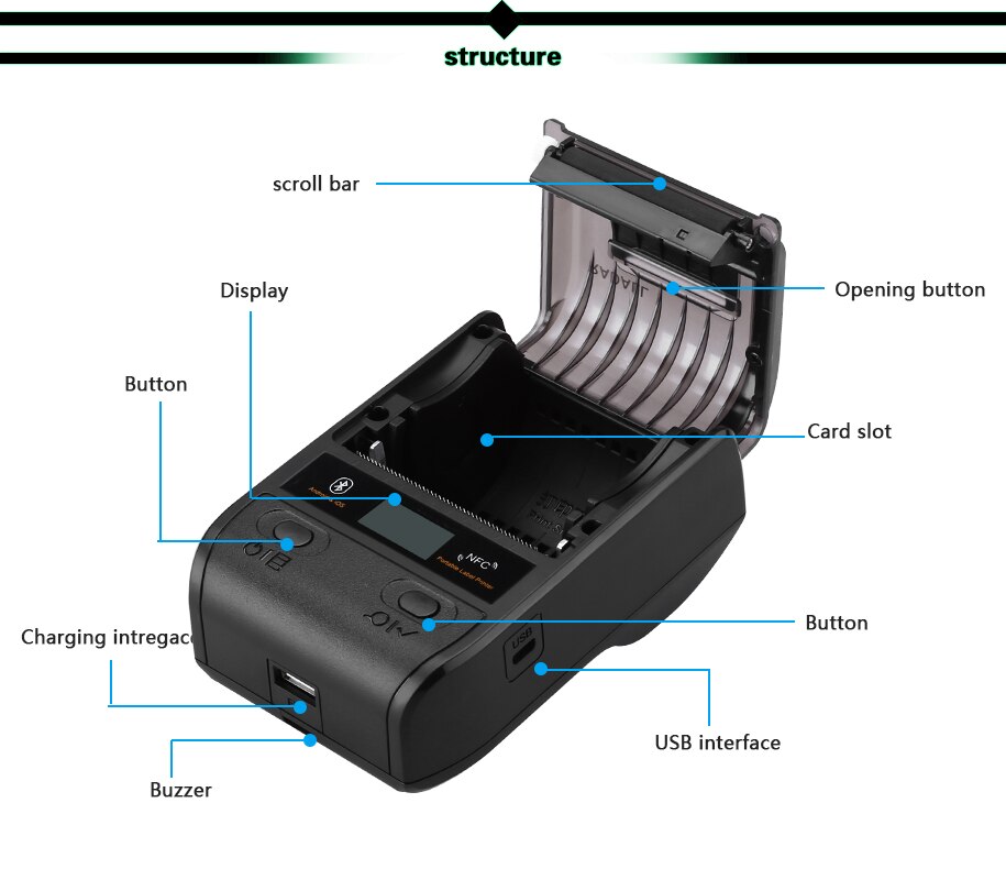 Mini Bluetooth Printer 58mm Wireless Thermal Printer Portable Receipt Machine USB Label Bill ESC POS IOS Android Label Printer