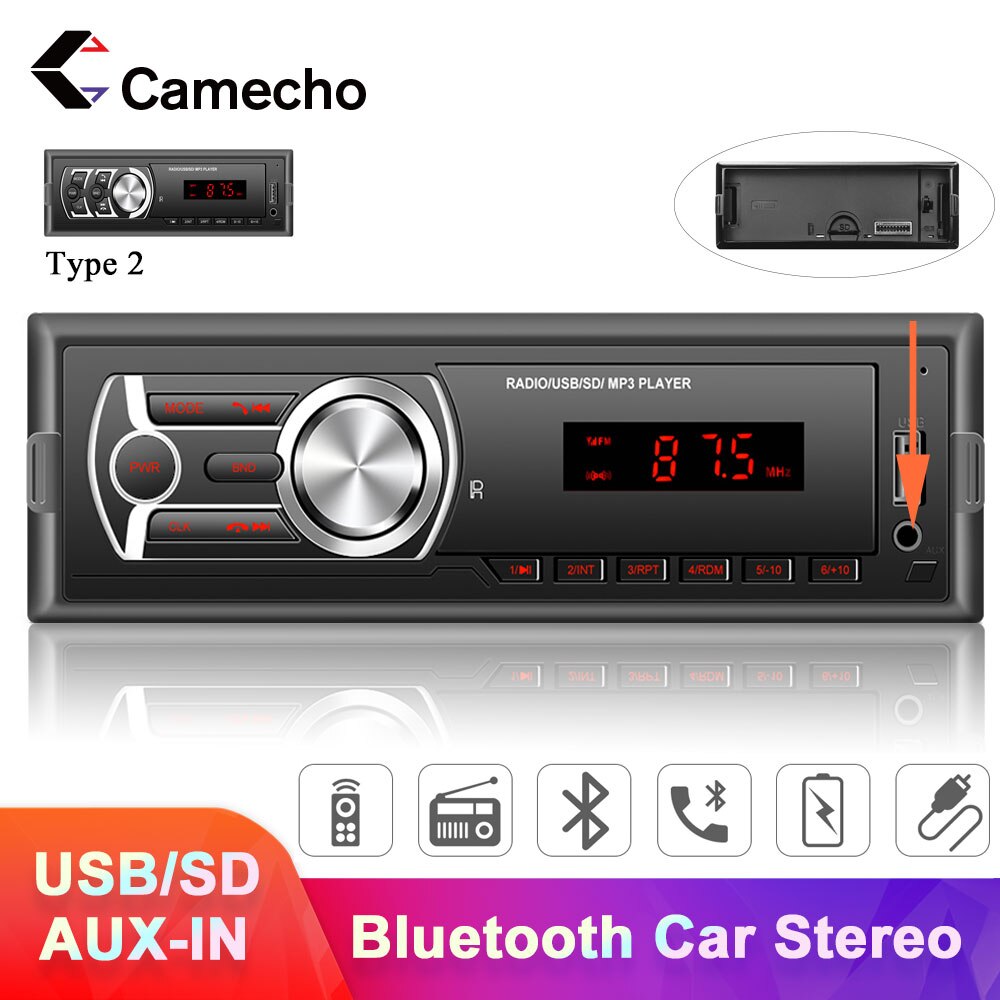 Camecho 1 Din Auto Stereo Radio Bluetooth Autoradio Sd Tf Usb MP3 Auto MP3 Multimedia Speler Ondersteuning Achteruitrijcamera auto Stereo