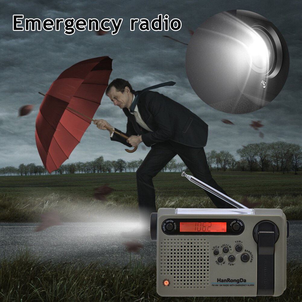 HRD900 Multifunctional Full Band Solar Powered AM/FM/SW Weather Radio Emergency LED Flashlight Lamp Power Bank