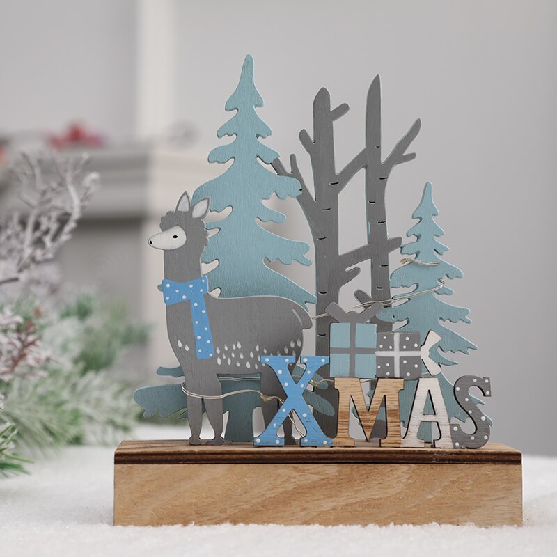 [VIP] Nordic Wooden Christmas Elk with Light Strip Desktop Ornaments Shop Layout Home Decorations Christmas