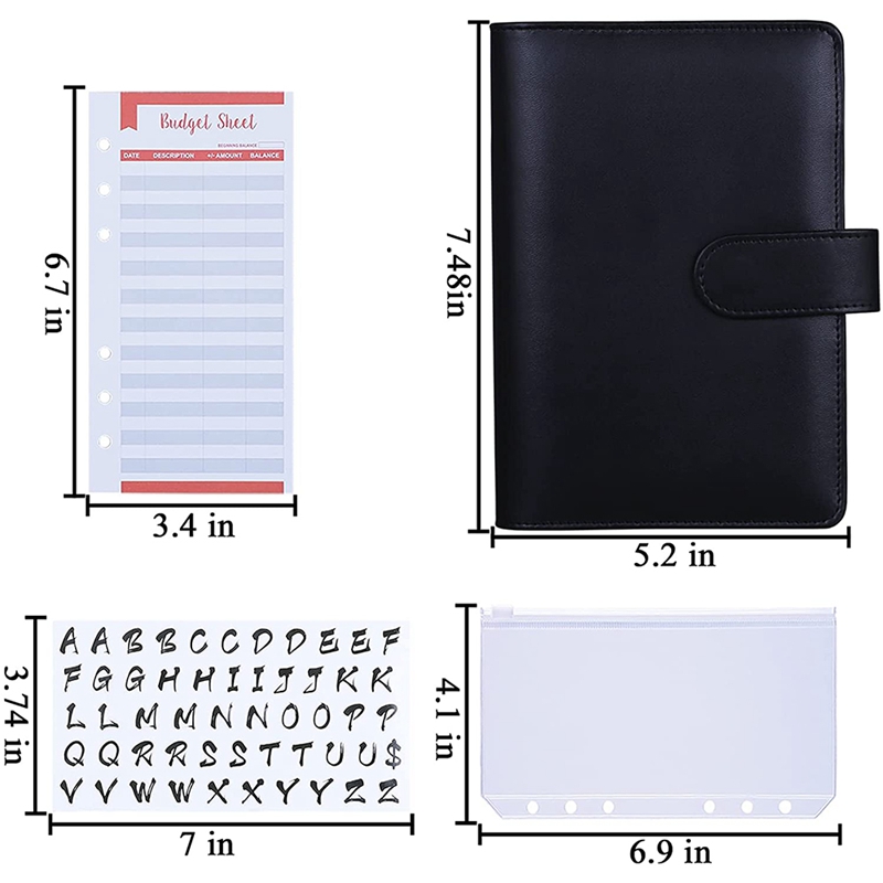 A6 PU Binder Case,with A6 Binder Pockets 12 Expense Budget Sheets Sticker Labels for 26 Categories Ring Budget Binder