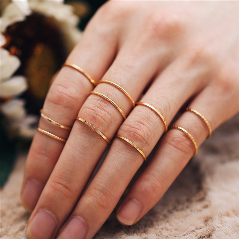 10Stck Knöchel Ring einstellen Frauen Schmuck Goldenen Feinen Finger Ringe Für Frauen Zubehör Weibliche Damen Party Ring Anzug Femme ringe