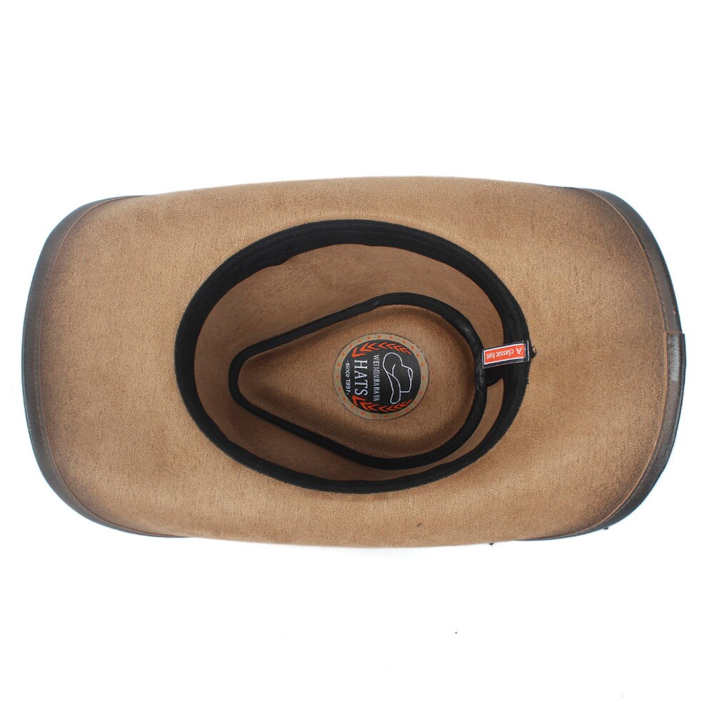 Retro Unisex Western Cowboy Wide Brim Hat With Punk Band Leather Sombrero Cowgirl Hat