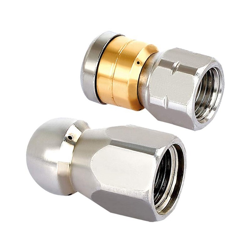 Sewer Jetter Hose Nozzle,High Pressure Washer Hose Nozzle,1 Button Nose Nozzle &amp; 1 Rotating Nozzle,1/4 Inch Pack Of 2: Default Title