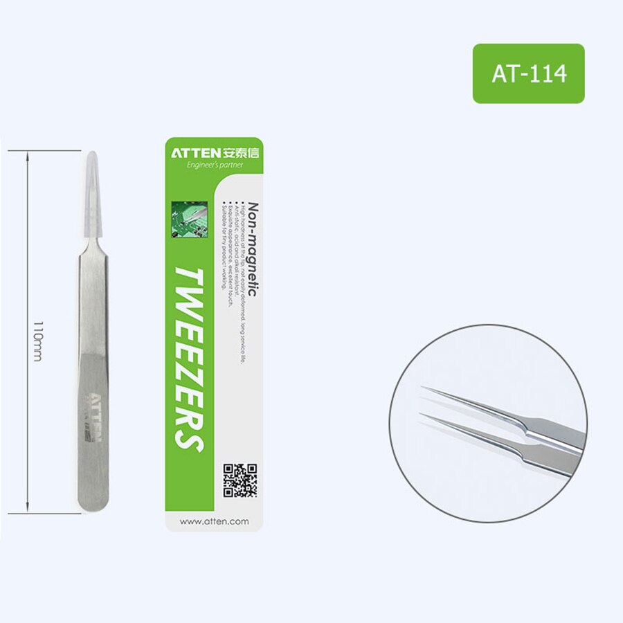 Atten Roestvrijstalen Pincet Corrosiewerende Precisie Pincet Elektronische Rvs Lange Pincet Tang Pincette: AT-114