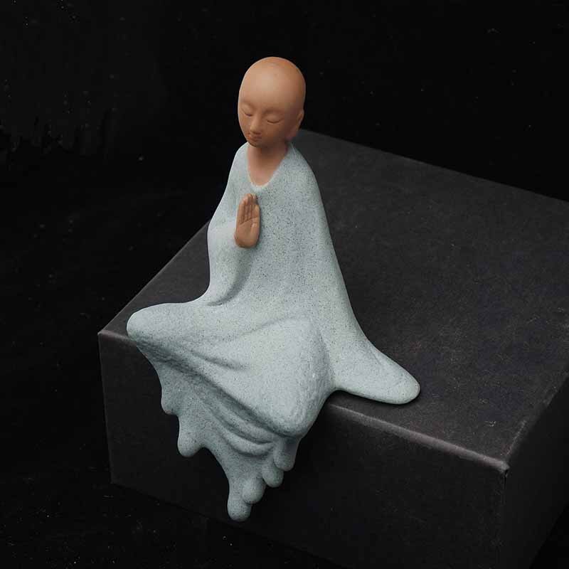 Buddha statuer keramisk liten munk tepet lilla sand figurer buddhisme hjem dekor borddekorasjon: Lysegrønn
