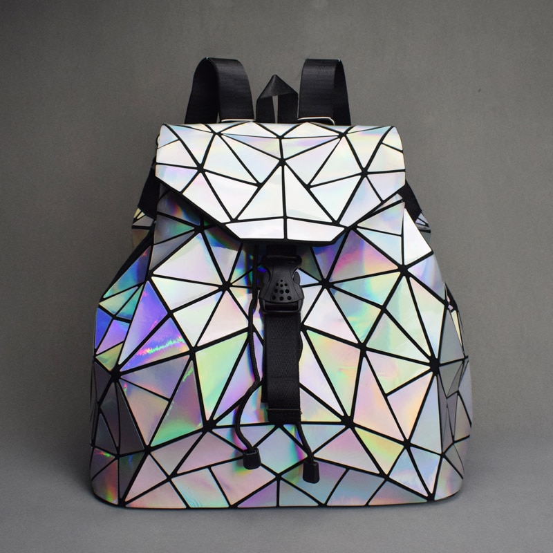 Neue Leucht Frauen Rucksack Schule Hologramm Geometrische Falten Schüler Schule Taschen Für Teenager Mädchen holographische Sack a dos