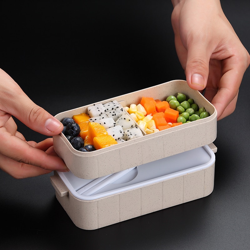 Microwave Bento Box Wheat Straw Child Lunch Box Japanese Dinnerware Leak-Proof Bento Lunch Box For Kids School Food Container