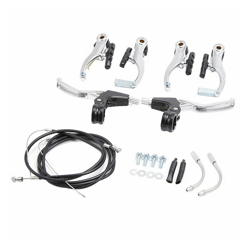 Mountain Bike V Brake Lever And Cable (Front + Rear) Set Brake Mountain Bike Full Aluminum Alloy V Brake Complete Alloy Bicycle: Default Title