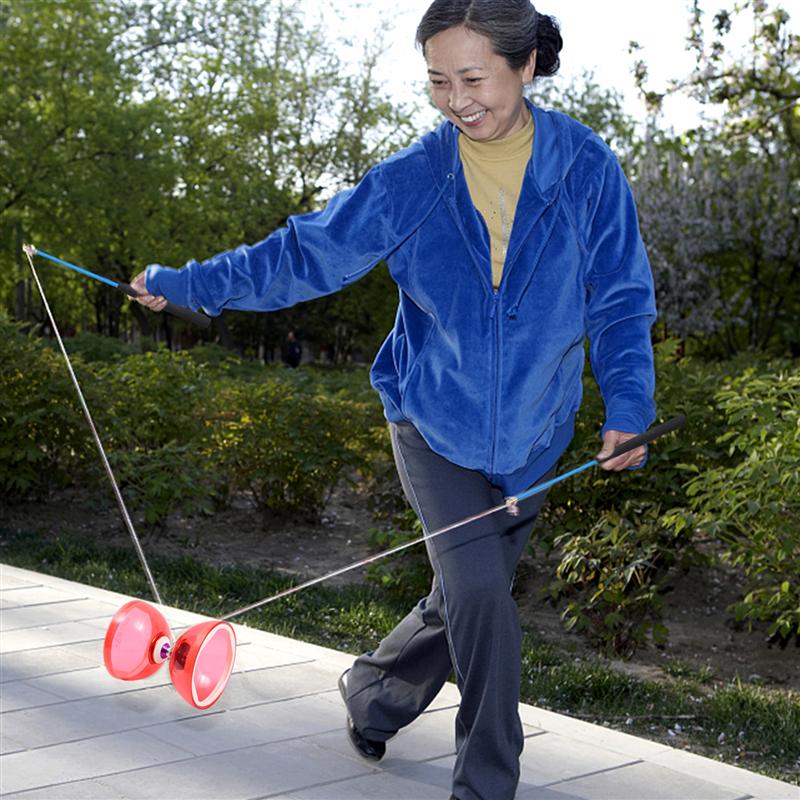 Yoyo chinois, jeu de roulement de diable, ensemble de roulement de Yoyo chinois Kongzhu Yo-Yo avec bâtons à main et jouet de jonglerie à cordes