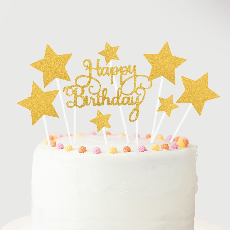 1 sæt tillykke med fødselsdagen kage topper rosa guld sølv stjerne ballon kage topper til voksne børn fødselsdagsfest dessert diy dekorationer: B02