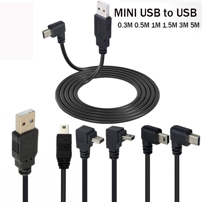 USB 2.0 Male to Mini USB UP Down Left Right Angled 90 Degree Cable 0.25m 0.5m 1.5m 3m For Camera MP4 Tablet PHone Charging Data