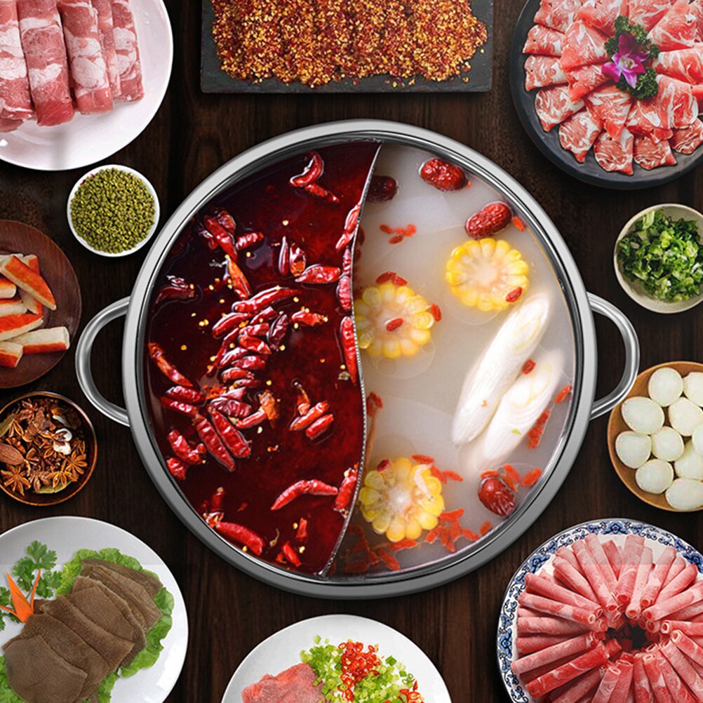 Shabu Hot Pot Chinese Shabu Pot Shabu Hot Pot roestvrij staal met verdeler voor keukenfornuis (kleur: zilver, maat: 30cm) (zilver 28cm