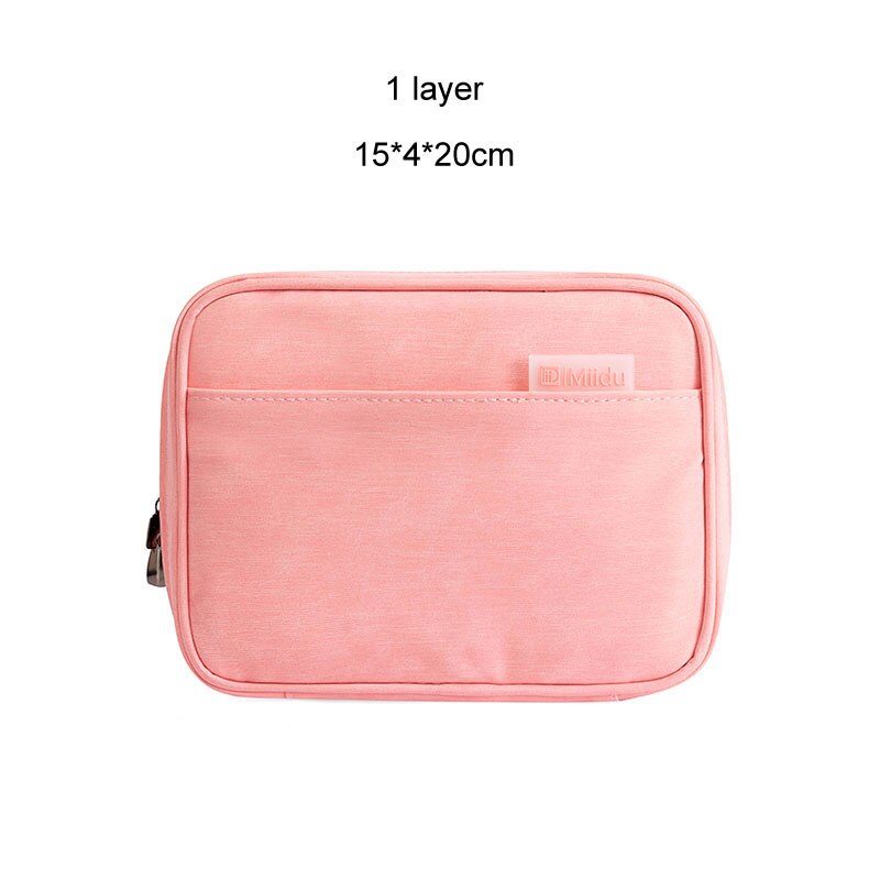 Grand sac cosmétique pour femme Portable sacs numériques organisateur USB Gadgets câbles fils chargeur batterie externe sac de rangement de maquillage: Pink 1 layer