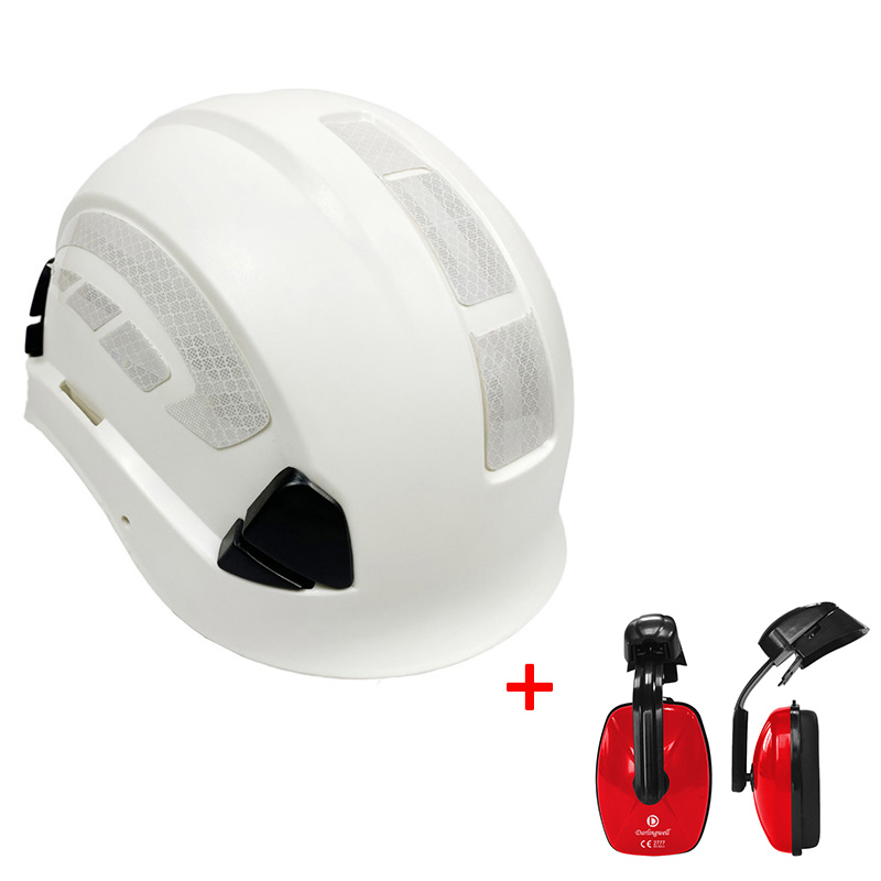 Safety Helmet with Earmuff Kit Anti noise Outdoor Rock Climbing Industrial Protection Rescue Hard Hat Cave exploration: white red
